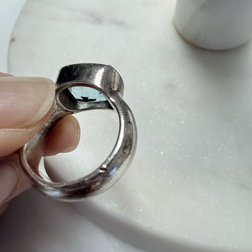 925 Sterling Silver Ice Blue Topaz Statement Ring Size 5 5.5 VTG Chunky Cocktail - Picture 4 of 15